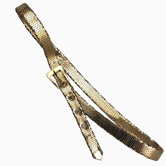 Vintage Whiting & Davis Gold Mesh Belt Skinny Metal Disco 70s M HTF - Picture 1 of 5